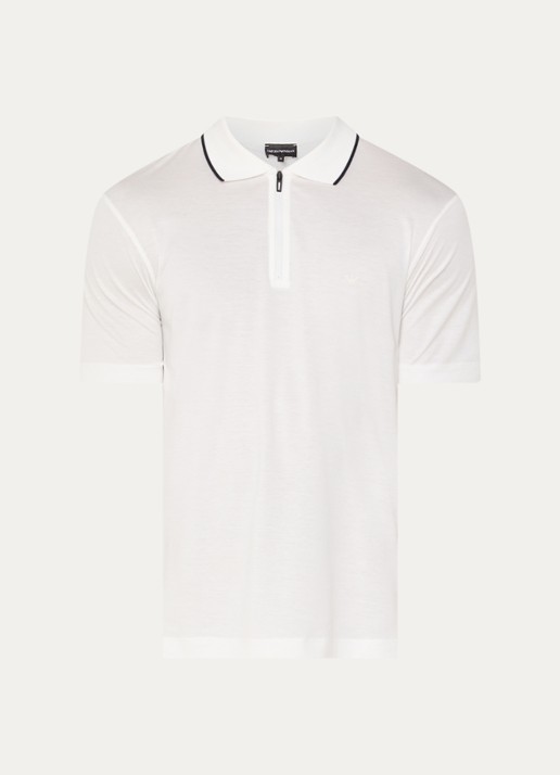 Armani Regular fit polo met halve rits - voorkant 2 wit