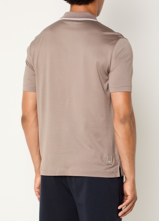 Armani Regular fit polo met halve rits - achterkant 2 lichtbruin