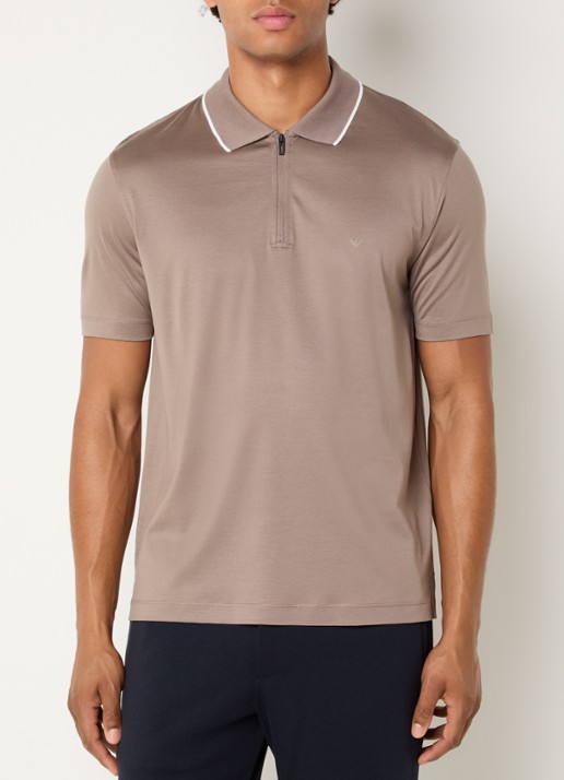 Armani Regular fit polo met halve rits - detail lichtbruin