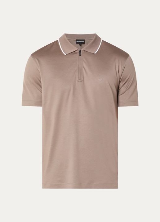 Armani Regular fit polo met halve rits - voorkant 3 lichtbruin