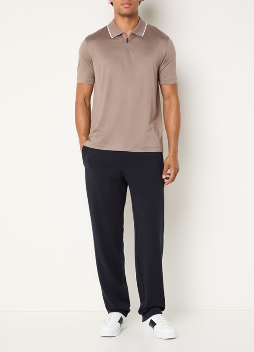 Armani Regular fit polo met halve rits - voorkant 4 lichtbruin