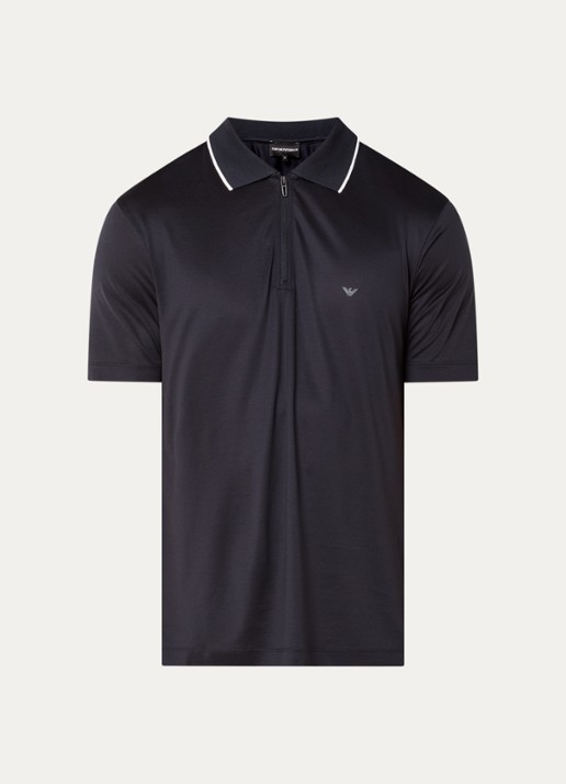 Armani Regular fit polo met halve rits - voorkant 3 donkerblauw