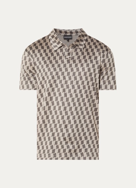 Armani Regular fit polo met jacquard dessin - voorkant olijfgroen