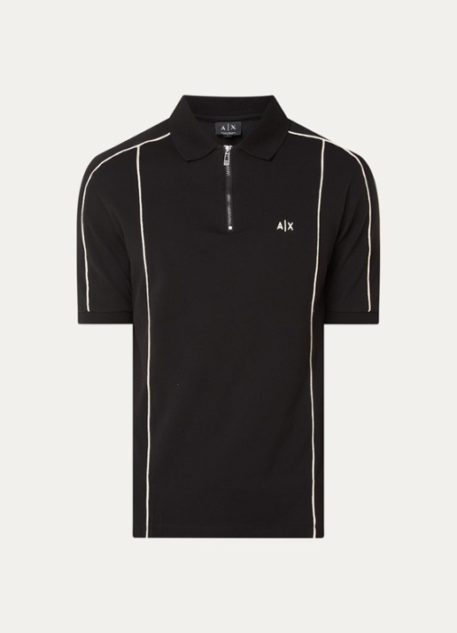 Armani Regular fit polo met logo en halve rits - voorkant 2 zwart
