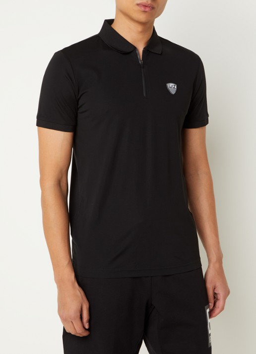 Armani Regular fit polo met logo en halve rits - detail 4 zwart