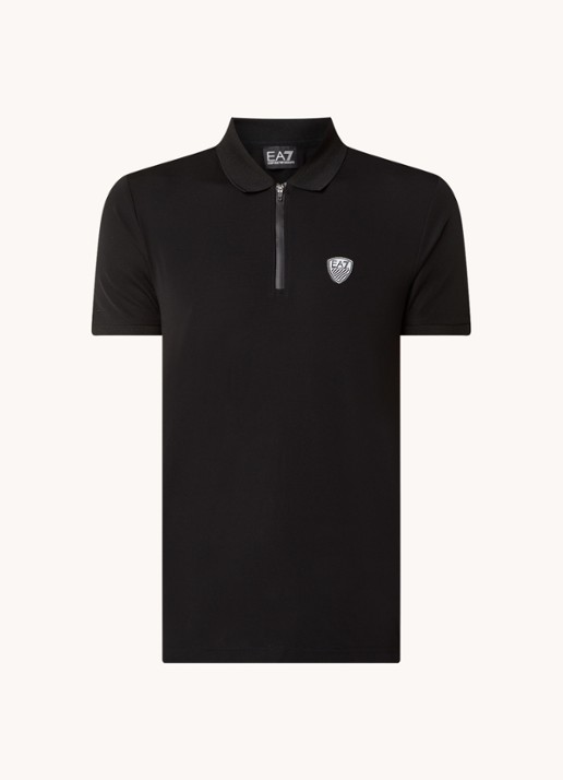 Armani Regular fit polo met logo en halve rits - voorkant zwart