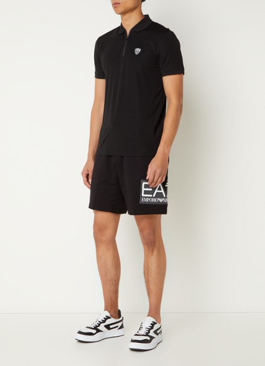 Armani Regular fit polo met logo en halve rits - voorkant 2 zwart