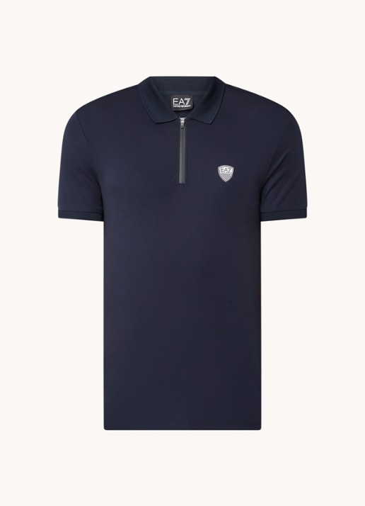 Armani Regular fit polo met logo en halve rits - voorkant 2 donkerblauw