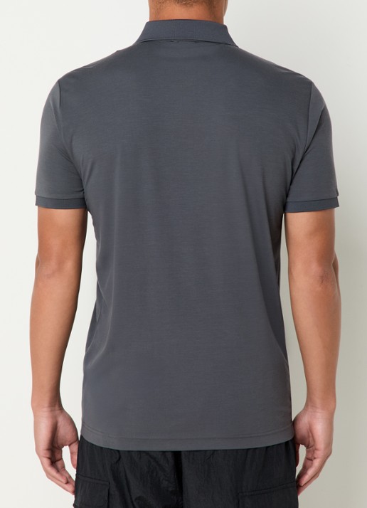 Armani Regular fit polo met logo en halve rits - achterkant antraciet