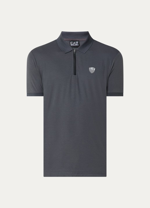 Armani Regular fit polo met logo en halve rits - voorkant 3 antraciet