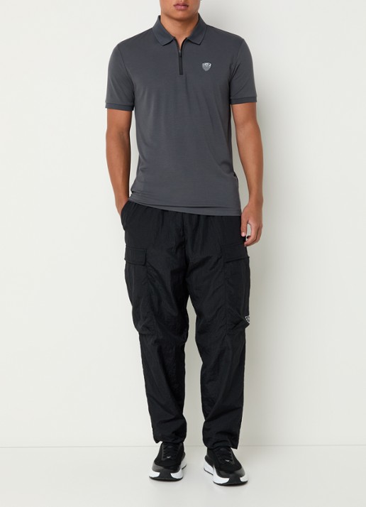 Armani Regular fit polo met logo en halve rits - voorkant 4 antraciet