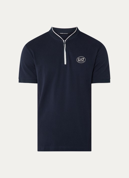 Armani Regular fit polo met logo en halve rits - voorkant 2 donkerblauw