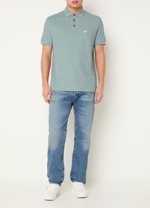 Armani Regular fit polo met logo - voorkant 3 blauwgrijs