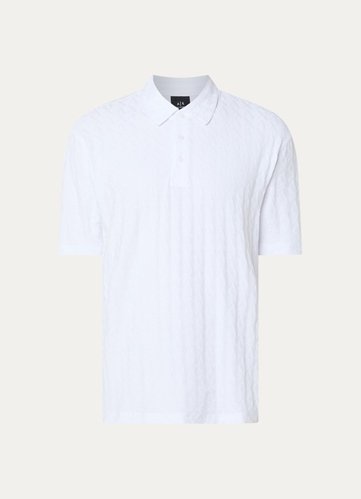 Armani Regular fit polo met logoborduring - voorkant 2 gebroken wit