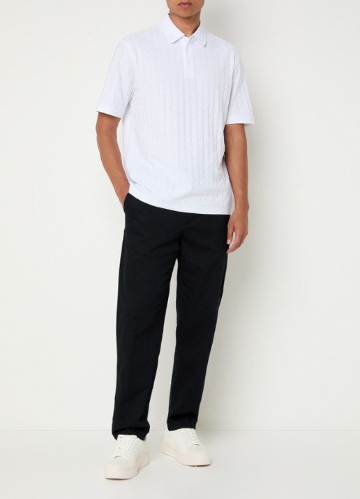 Armani Regular fit polo met logoborduring - voorkant 3 gebroken wit