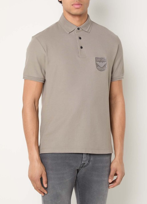 Armani Regular fit polo met logoborduring - detail 4 donkerbeige