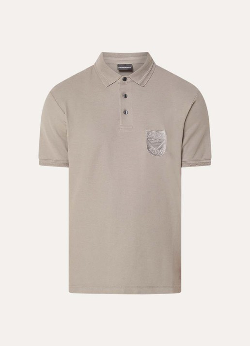 Armani Regular fit polo met logoborduring - voorkant donkerbeige