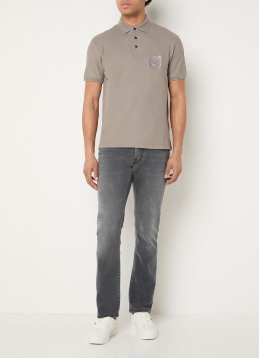 Armani Regular fit polo met logoborduring - voorkant 2 donkerbeige