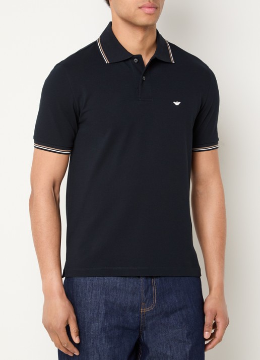 Armani Regular fit polo met logoborduring - detail 4 donkerblauw
