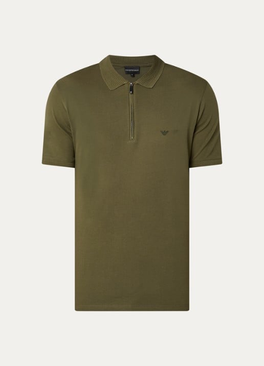 Armani Regular fit polo met logoborduring - voorkant bronsgroen