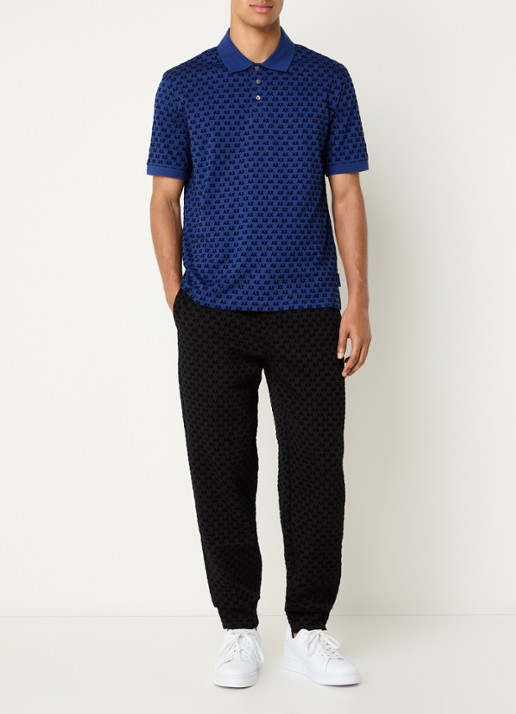 Armani Regular fit polo met logoprint - voorkant 2 kobaltblauw