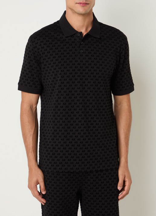 Armani Regular fit polo met logoprint - detail zwart