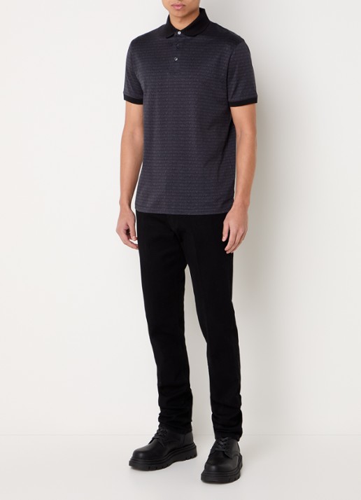 Armani Regular fit polo met logoprint - voorkant 5 donkerblauw
