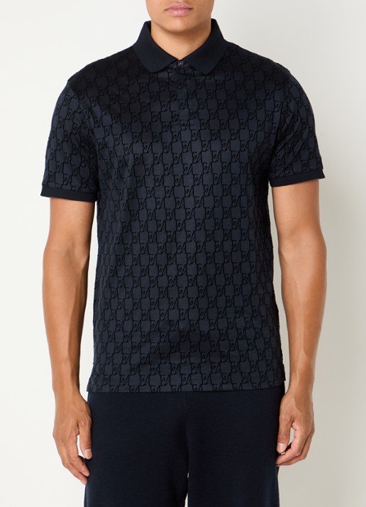 Armani Regular fit polo met logoprint - detail 2 donkerblauw