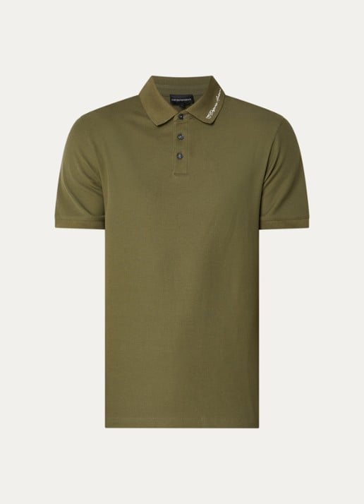Armani Regular fit polo met stretch - voorkant 3 bronsgroen