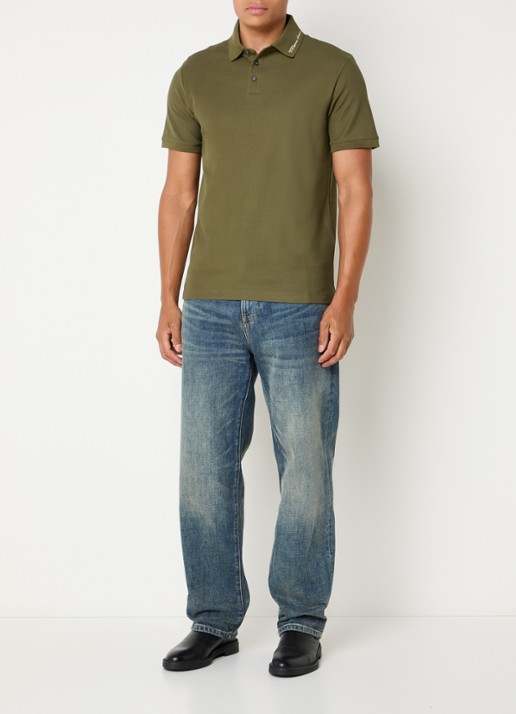 Armani Regular fit polo met stretch - voorkant 4 bronsgroen