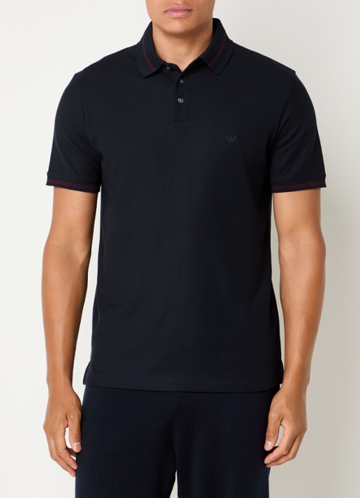 Armani Regular fit polo met stretch - detail 3 donkerblauw
