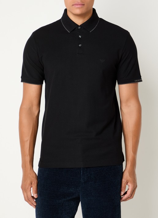 Armani Regular fit polo met stretch - detail 3 zwart