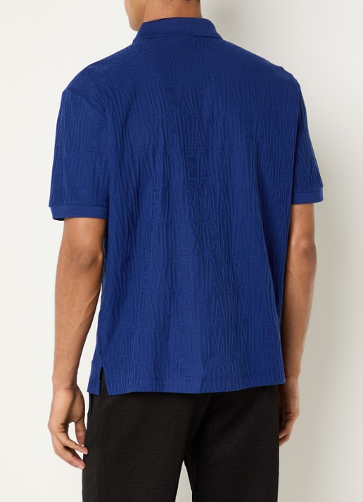 Armani Regular fit polo met structuur - achterkant kobaltblauw