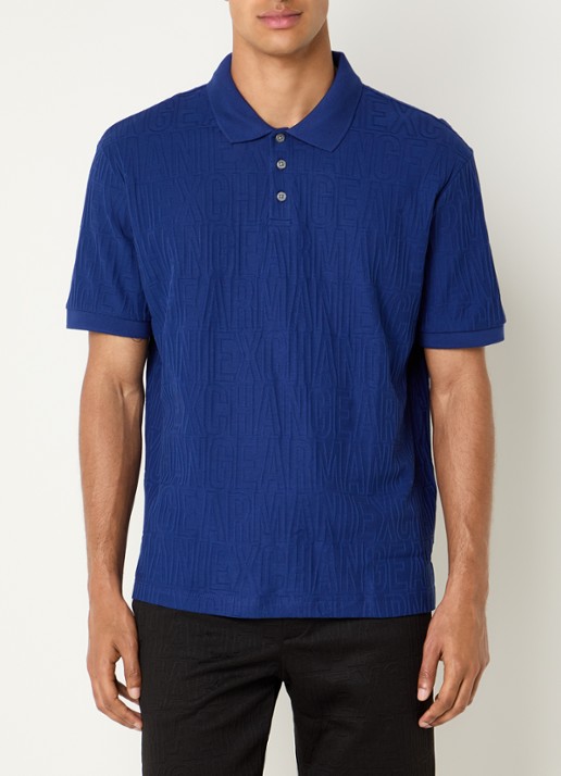 Armani Regular fit polo met structuur - detail 2 kobaltblauw