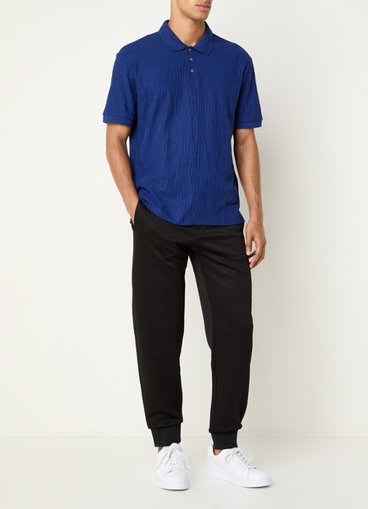 Armani Regular fit polo met structuur - voorkant 4 kobaltblauw