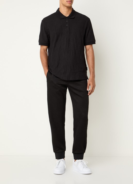 Armani Regular fit polo met structuur - voorkant 2 zwart
