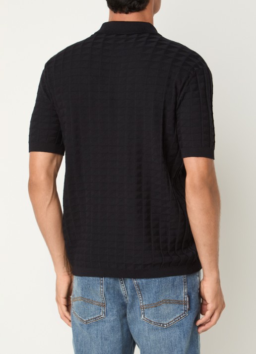 Armani Regular fit polo met structuur - achterkant donkerblauw