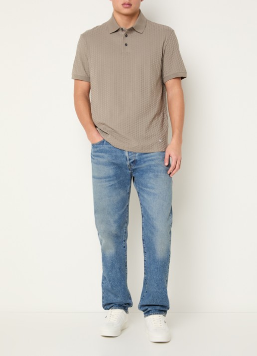 Armani Regular fit polo met structuur - voorkant 2 donkerbeige