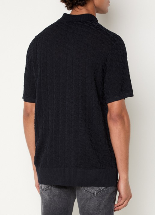 Armani Regular fit polo met structuur - achterkant 2 donkerblauw