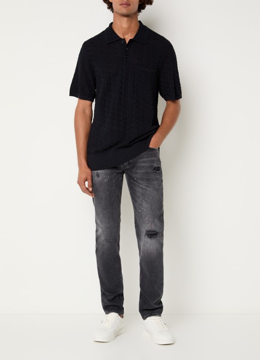 Armani Regular fit polo met structuur - voorkant 4 donkerblauw