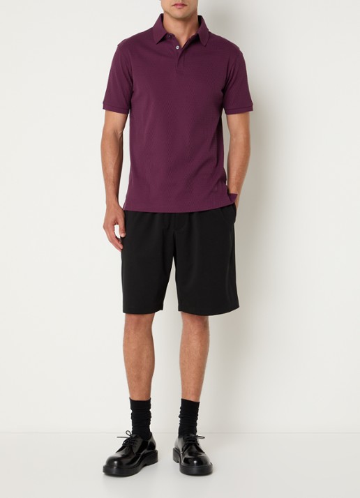 Armani Regular fit polo met structuur - voorkant 2 aubergine
