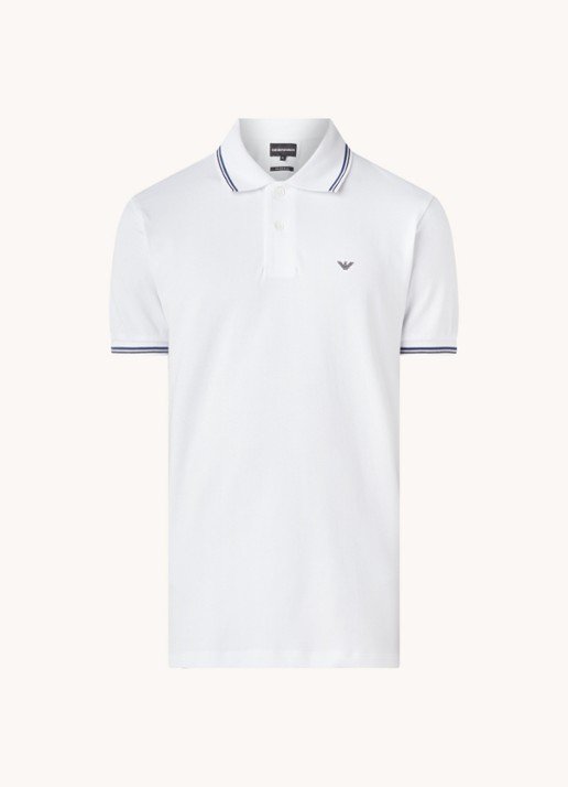 Armani Regular fit polo van piqué katoen met getipte boorden - voorkant wit