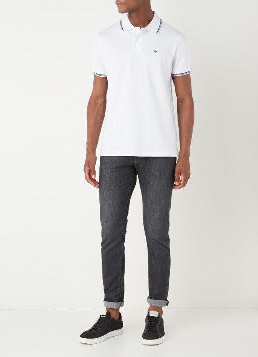 Armani Regular fit polo van piqué katoen met getipte boorden - voorkant 2 wit
