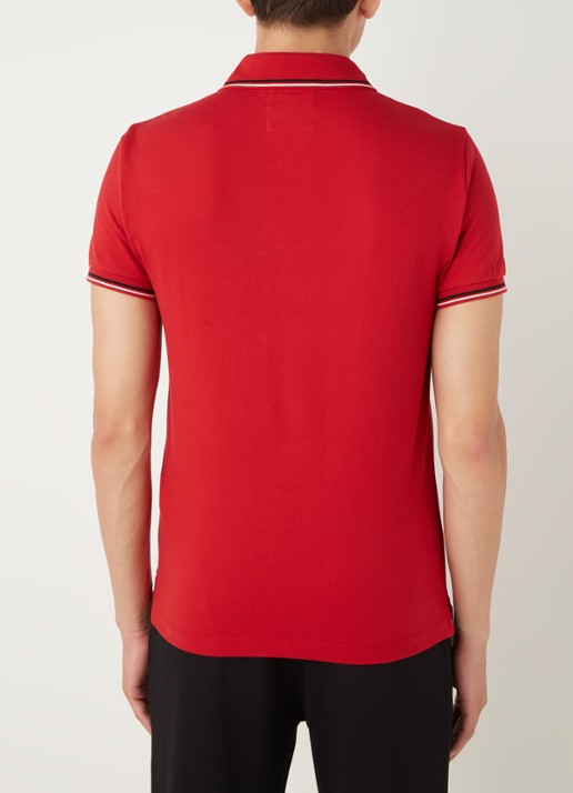 Armani Regular fit polo van piqué katoen met getipte boorden - achterkant donkerrood
