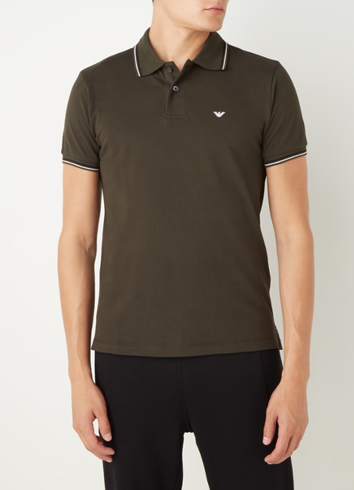 Armani Regular fit polo van piqué katoen met getipte boorden - detail 2 bronsgroen
