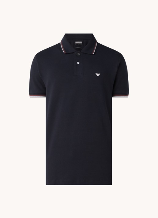 Armani Regular fit polo van piqué katoen met getipte boorden - voorkant 3 donkerblauw