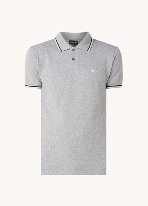 Armani Regular fit polo van piqué katoen met getipte boorden - voorkant 3 grijsmele