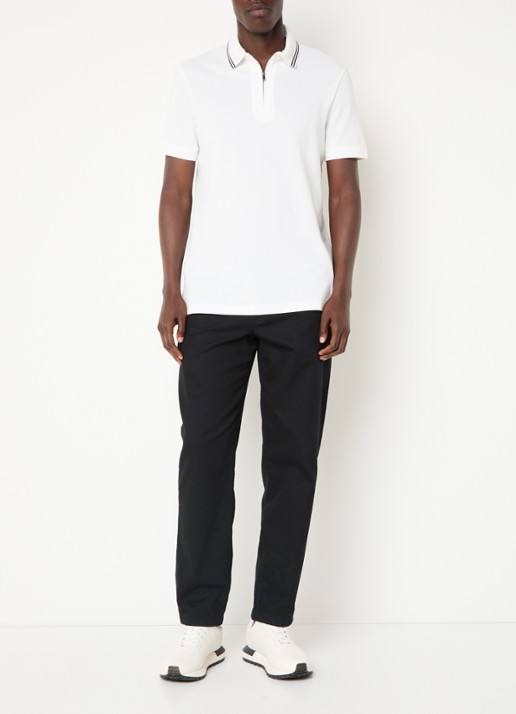 Armani Regular fit polo van piqué katoen met halve rits - voorkant 3 gebroken wit
