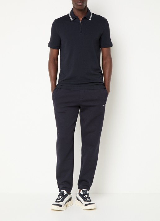 Armani Regular fit polo van piqué katoen met halve rits - voorkant 4 donkerblauw