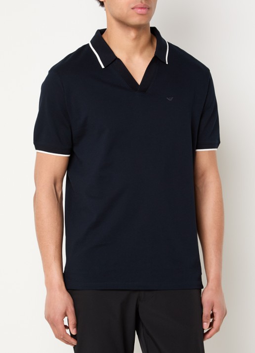 Armani Regular fit polo van piqué katoen met logo - detail 4 donkerblauw